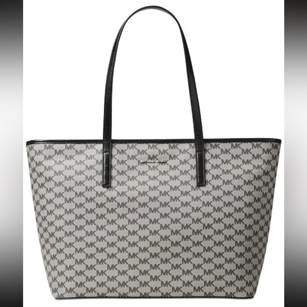 Michael Kors Signature Emry Large Top Zip Tote Black /Grey
